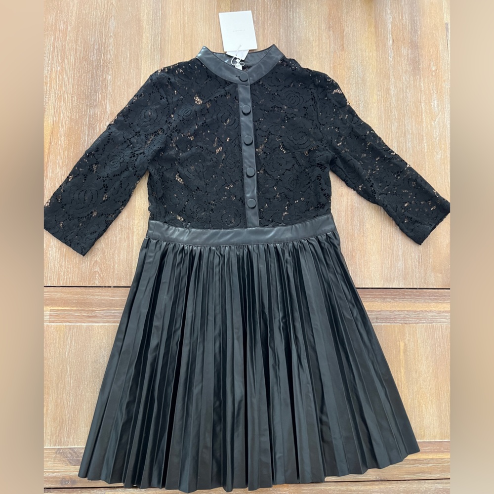 NWT Avantlook Dress - Black Lace and Faux Leather pleated - Picture 3 of 6